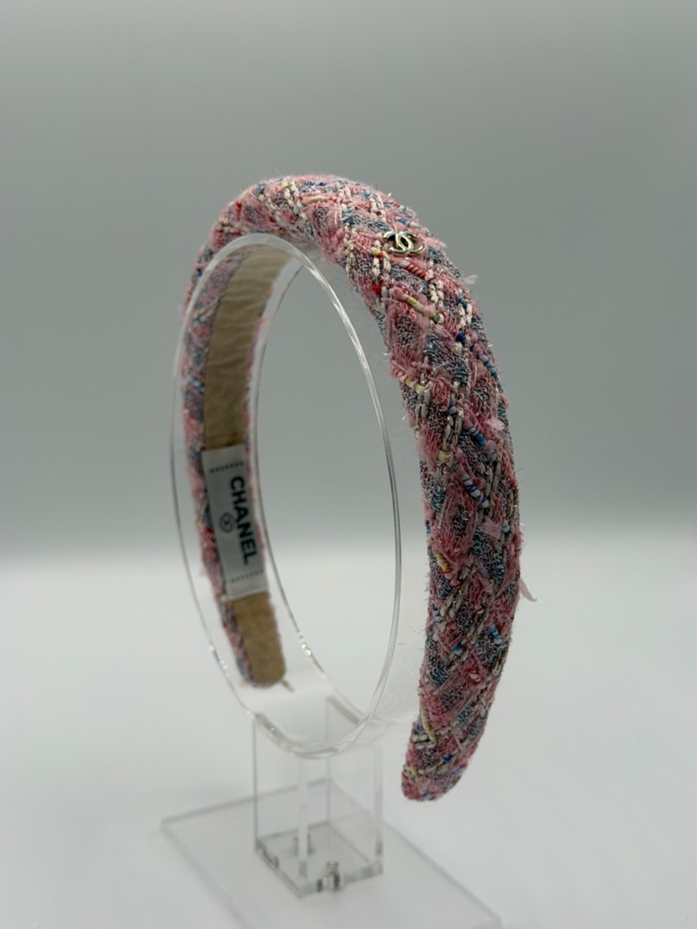 Chanel Pink Tweed Padded Headband